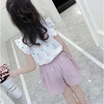 детски дрехи 2020 нови дрехи за момичета лятна мода папийонка на ризата яке +ананас мини шорти 3-8 качество на детски костюми Костюм
