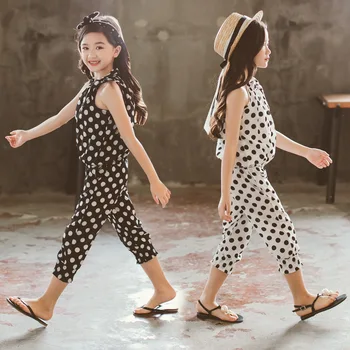 Детски дрехи летни момичета дрехи набор от Детски дрехи за деца детски ръкави грах топ + Капри 3 до 13 години