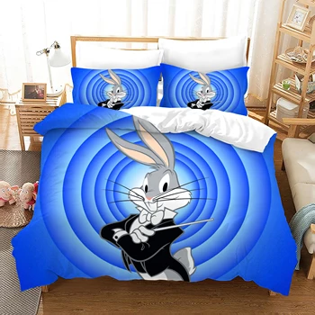 Детски комплект постелки Bugs Bunny Printed 3D Cartoon чаршаф с наволочками спално бельо за деца, подарък Queen King Size спално бельо