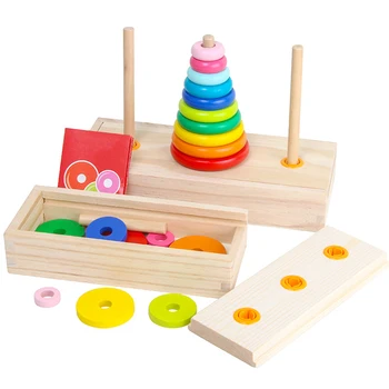 Детски образователни Штабелирующие играчки, дървени ранните уроци цвят Класическа геометрична математически пъзел забавление за децата