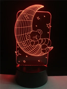 Детски подарък 3D LED лампа сладки мечета Спящата Луна декоративен ключ USB спалня лека нощ многоцветен маса домашно парти