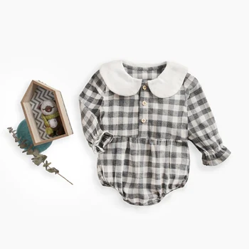 Детско боди новородено 03 годишно дете памучен кукла яка институт стил момиче лист на лотос ръкав увити задника решетчатая риза