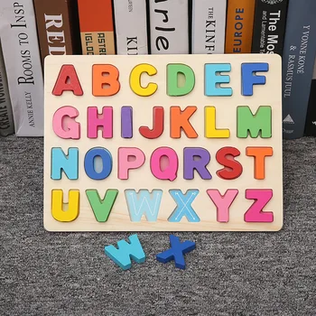 Децата 3D азбука пъзел Монтесори забавни дървени играчки букви брой формата на цвят съвпадение пъзел борда предучилищно обучение играчки
