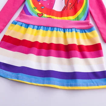 Децата Rainbow Unicorn костюм пони рокля деца момичета hoody обличам детето с дълъг ръкав дрехи на малко момиче ивица на облекло 3-7 години