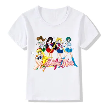 Децата аниме Sailor Moon дизайн смешно върховете детски момичета лято карикатура с къс ръкав тениска с децата Лолита тениска