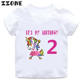 Децата Еднорог карикатура на Майк момичета честит рожден Ден номер 1-11 печат на тениска подарък за рождения Ден на детето смешно облекло, ooo5250
