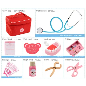 Децата претендират да играят играчки за деца момиче момче дървен д-р играчки Червен медицински комплект зъболекар медицина скоростна комплекти fabric bag опаковка на играта