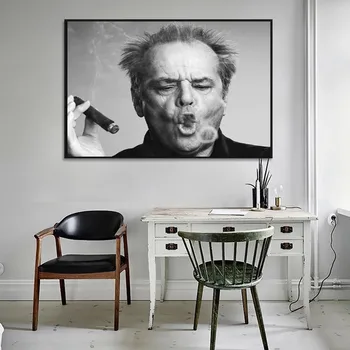 Джак Никълсън пури платно картина, черно-бял плакат и печат на Куадрос изкуството на стената картина за хола декорация на дома