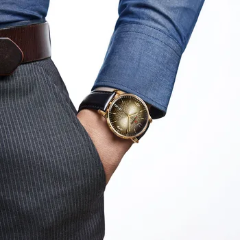 Дизайнерски Мъжки Часовници Vogue Черна Кожа Кварцов Мъжки Часовник Man Fashion Clock Date Водоустойчив Златни Мъжки Бизнес Ръчен Часовник