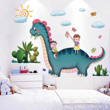 Динозаврите животни стенни стикери САМ карикатура балони дърво стенни стикери за детска стая-Детска Спалня декорация
