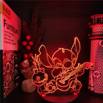 Дисни Картун 3D Лампа Lilo Stitch Action Figure LED Night Light Аниме Acrylic 7 Color Change Table Light Начало Декор на децата подаръци