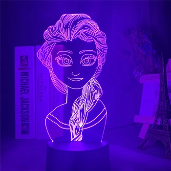Дисни Картун Figure Elsa 3D Night Light LED Lamp Frozen Queen Принцеса Elsa Illusion нощни осветителни тела Table Лампара Home Decor