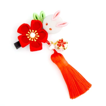 Древна шнола с ръчно изработени cosplay аксесоари, прическа канзаши Заек цвете пискюл Цумами Дзайку кимоно фиби шнола за коса