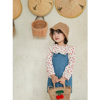 дрехи за малките момичета есен нова детска цвете топ с дълъг ръкав детска лацканная печат с модерна риза