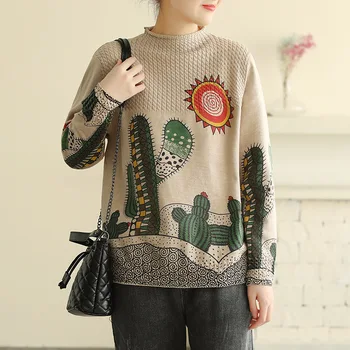 Душата на тигъра 2019 британската мода дамски ежедневни поло пуловери Женски печатни плетени пуловери дамски топли зимни скок