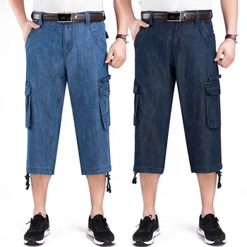 Дънки панталони мъжки летни гащички 2020 мулти страничен джоб ежедневни мъжки Бермуди директни дълги сини дънкови свободни шорти карго мъжете