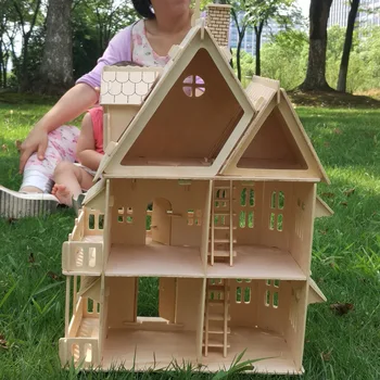 Дърво 3D пъзел къща САМ Куклена къща Вила модел монтиран миниатюрен куклена къща образователни преструвам се играе играчки за деца момичета