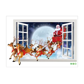 Дядо Коледа елен стенопис Коледа 3D прозореца стенни стикер Коледа стикер за стена, декорация на прозорци Decoring Remoavbel Art Decor
