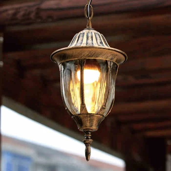 Европейската реколта бронз алуминий открит водоустойчив окачен лампа на американската вила ретро стъкло E27 led лампа, окачена лампа