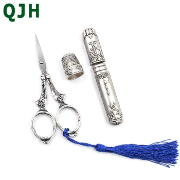 Европейската реколта комплект за шиене, ножици метална гилза с игла калъф САМ шевни инструменти за кръстат бод занаят аксесоари
