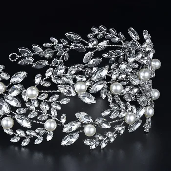 Европейската стилна сватбена Короната диамант диадема с изкуствени перли декор пълен Crystal дамски лента за глава за сватбен банкет