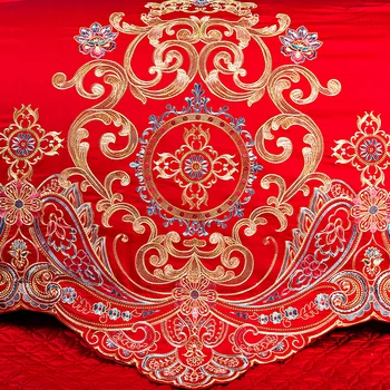 Египетският памук луксозен, червен китайски сватбен комплект легла King Queen size премия бродерия комплект спално бельо, пухени комплект чаршаф
