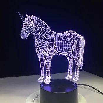 Еднорог 3D LED Night Light с 7 цветове на светлината, за да украсят дома лампа невероятна визуализация оптична илюзия е невероятна холограма