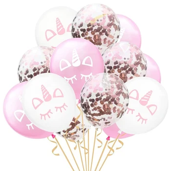 Еднорог балони Happy Birthday Парти декорации Еднорог тема 15шт конфети, балони за декорация на рождения ден на Baby Shower