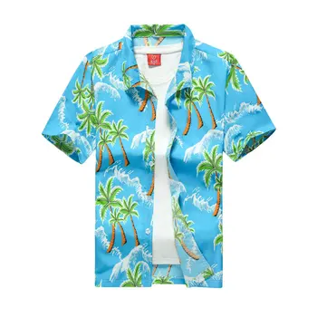 Ежедневни мъжки плажната хавайска риза с къс ръкав тропическо лято печат копчета надолу ризи мъже плюс размер S-5XL camisa masculina