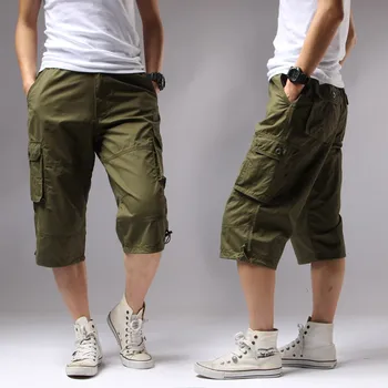 Ежедневни мъжки шорти редовни твърди джобове каки черен памук, шорти летни мъжки товарни шорти мъжете Army green Мъжки къси панталони 1505#