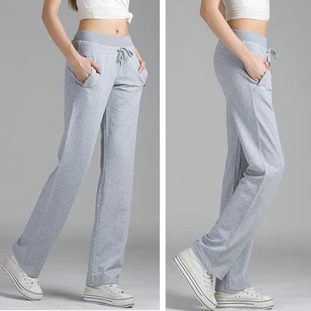 Ежедневни памучни спортни панталони с еластичен ластик на талията на жените по-големи размери 4XL спортни панталони обикновен класически прави панталони джоггеры за жени