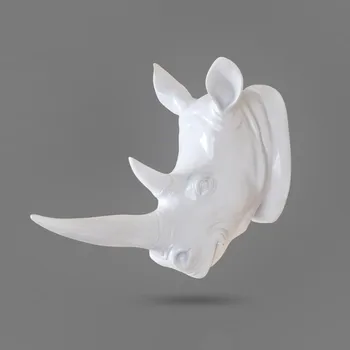Екзотична главата носорог Wall Decora 3D Animal Art скулптура фигурки смола занаят домашен творчески фон стенни гоблени R678