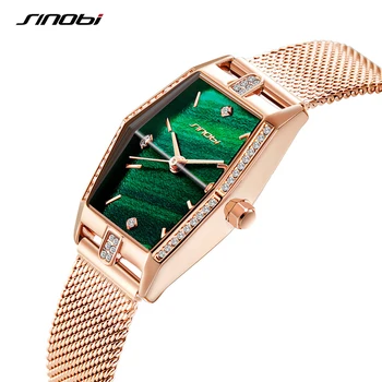 Елегантен дамски часовник SINOBI TOP Fashion Retro Square Diamond Plate Watch дамски Кварцов часовник ofertas Ladies Green Clock