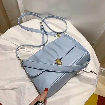 Елегантен женски плътен цвят чанта 2020 нов висок клас изкуствена кожа дамски дизайнерска чанта нагънат рамо чанта