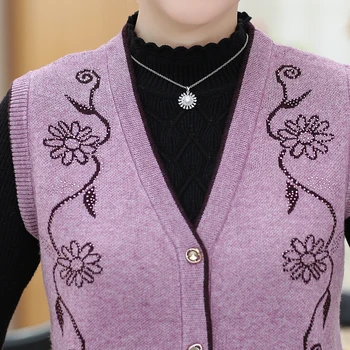 Елегантни дамски пуловери на средна и напреднала възраст жилетка вязаный жилетка пролет есен V-образно деколте однобортная яке без ръкави