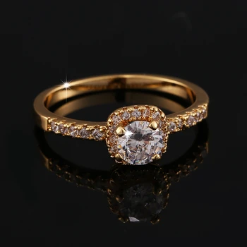 Елегантни квадратни скъпоценни камъни Бял Циркон цвят злато пръстен за жени на САЩ# размер 6 / 7 / 8 / 9 M03-J1696