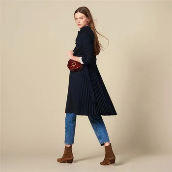 Есен 2020 нов дамски ревера на палтото с плисирана гърба на кант стягам лук ветровка с однобортный ветровка A00094