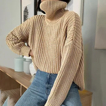 Есен-зима-дебел пуловер дамски вязаная Поло пуловер пуловер плюс размер набит пуловери твърди кашмир sweaters върховете