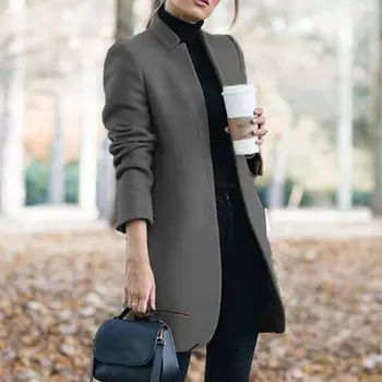 Есен-зима женски тънка жилетка твърда яка-часова Женски вълна палто дамски дълги якета, палта размер S-5XL 2020