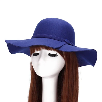 Есен-Зима Лято мода филц шапки реколта чисти дамски слънчеви плажни шапки женски вълните са големи полета Sunbonnet Fedoras lady Sun Hat