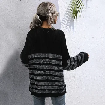 Есен-зима основните блузи за жени 2020 шарени свободни женски възли пуловери o образно деколте с дълъг ръкав тънки дамски ежедневни скок