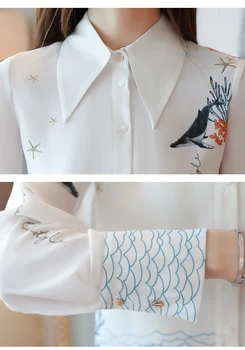 Есенна блуза на жената 2019 дамски блузи шифоновая блуза, риза за жени Върховете бяла риза печат бутон blusas mujer de moda 0265
