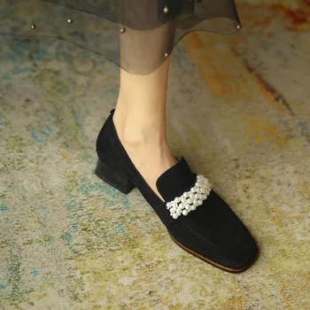 Есента е универсална модна тенденция за ниска пета ежедневни единичен обувки удобна мека подметка ретро квадратен чорап дамски градинска ежедневни обувки