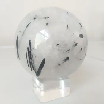 Естествен кварц черен турмалин кристална топка декорация на дома, обхватът на тъмната енергия чакра се лекува кристали