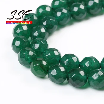 Естествен фасетиран камък зелен нефрит кръгли свободни мъниста 8 10 12 мм 15