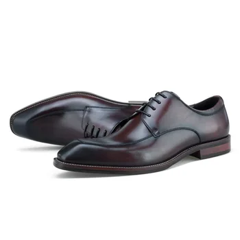 Естествена Кожа Обувки Мъжете Есен Нова Британската Квадратен Глава Телешка Кожа Oxfords Ръчно Изработени Бизнес Рокля Обувки