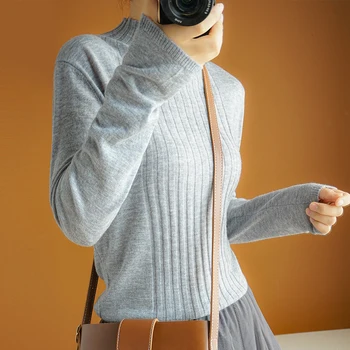 жена пуловер новост зимата е мека, тънка кожа приятелски комфорт поло вълнен пуловер женски с дълъг ръкав случайни вязаный пуловер