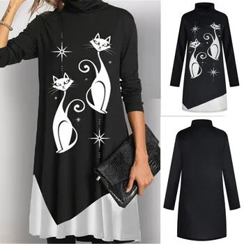 Жената рокля hoody есен зима с дълъг ръкав е plue размер на топло свободни печатни дамски рокли 2021 мода нови рокли
