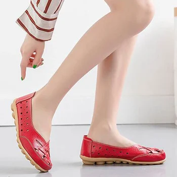 Жените апартамент естествена кожа обувки с ниски токчета мокасини приплъзване на равна подметка меки женски плоски обувки разходки шофиране обувки
