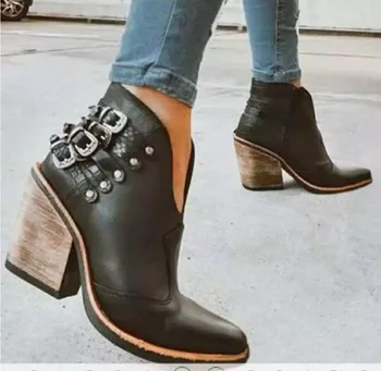 жените ботильоны високи токчета помпи обувки жена есента е топла плюс размера на реколта обувки chaussures femme2021